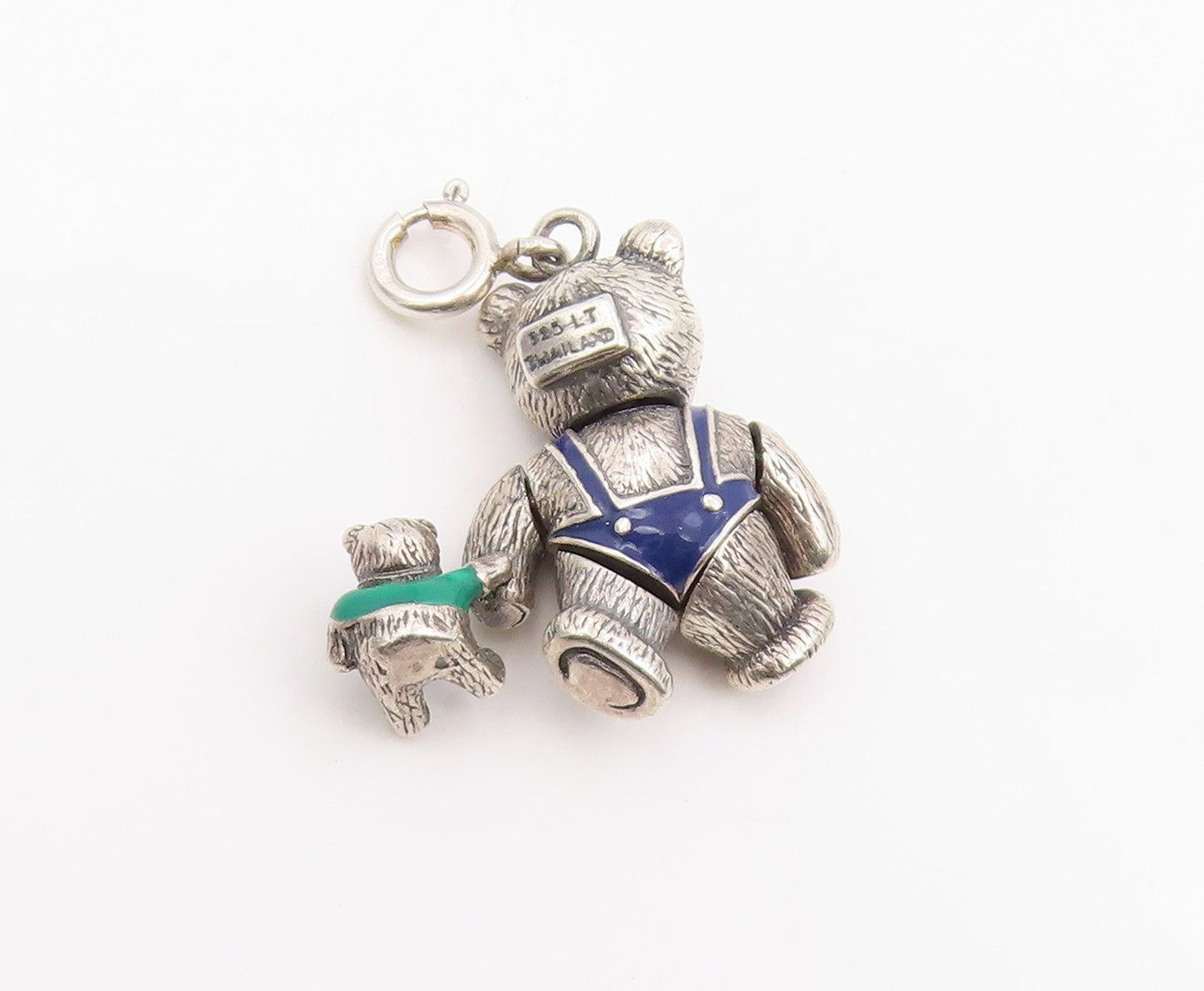 925 Sterling Silver Vintage Pendant Enamel Teddy Bear With Teddy MOVES  PT25954