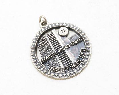 925 Sterling Silver  Vintage Dark Tone Leaders Round Table Pendant  PT9827