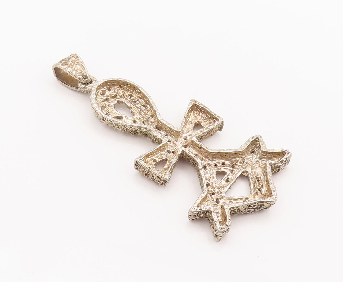 925 Sterling Silver Vintage Pendant Dented Egyptian Ankh Of Eternal Life PT22714