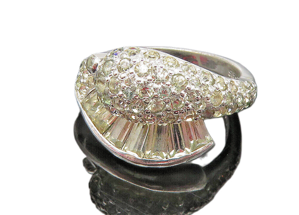925 Sterling Silver  Vintage Cubic Zirconia Bypass Band Ring Sz 6  RG10281