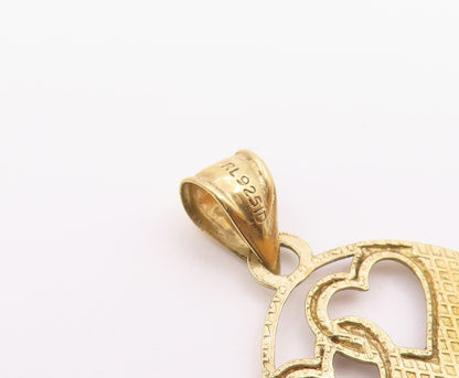 925 Sterling Silver  Vintage Mom I Love You Two Tone Hearts Pendant  PT16307