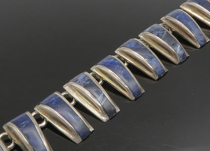 MEXICO 925 Sterling Silver Vintage Inlaid Stone Solid Chain Necklace  NE3751