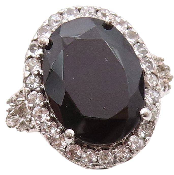 925 Sterling Silver Vintage Ring Oval Cut Spinel Halo CZ Inlay  Sz 7  RG30696