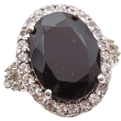 925 Sterling Silver Vintage Ring Oval Cut Spinel Halo CZ Inlay  Sz 7  RG30696