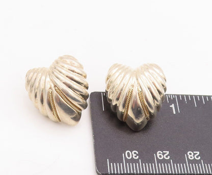 18k Gold 925 Sterling Silver Vintage Earrings Domed Carved Heart  EG13068