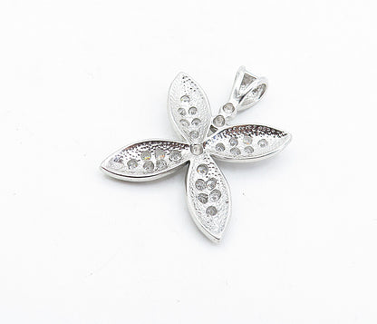 925 Sterling Silver  Sparkling Cubic Zirconia Flower Motif Pendant  PT4626