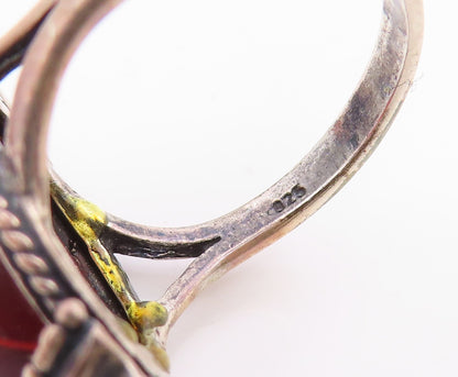 925 Sterling Silver Vintage Ring POLAND Cabochon Amber Band  Sz 6.5  RG35335