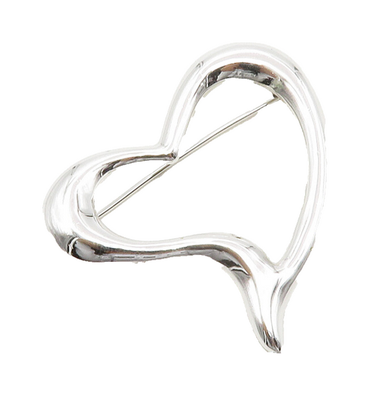 925 Sterling Silver  Shiny Polished Open Love Heart Smooth Brooch Pin  BP4762