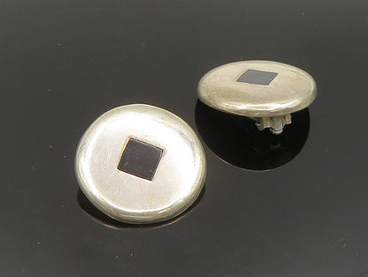MEXICO 925 Silver  Vintage Inlay Black Onyx Non Pierce Earrings  EG11618