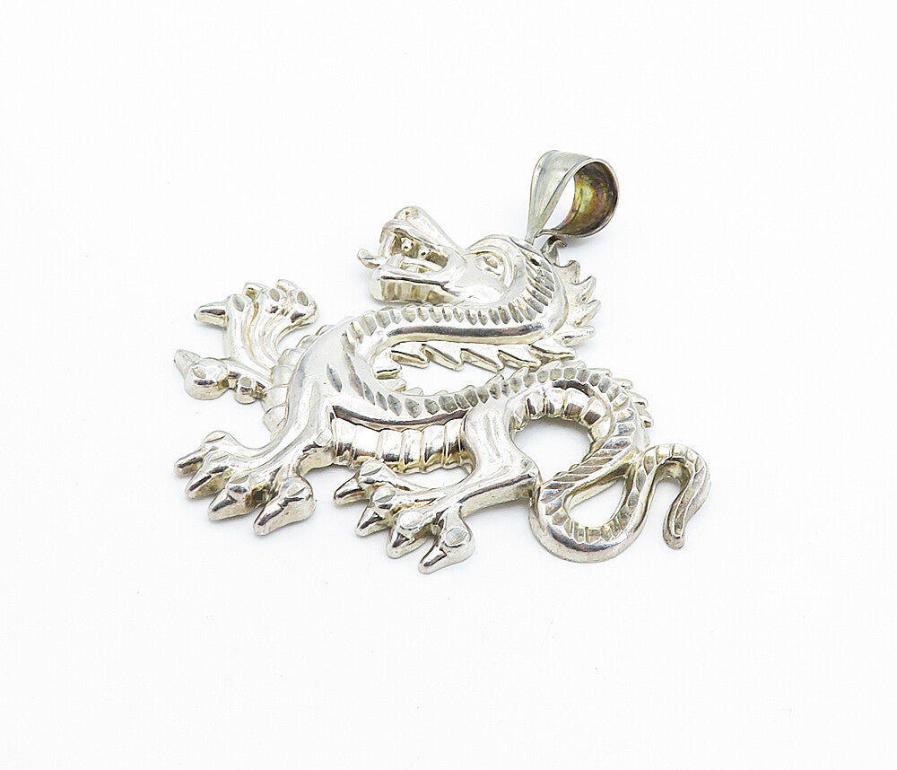 925 Sterling Silver  Vintage Shiny Diamond Cut Dragon Motif Pendant  PT5621