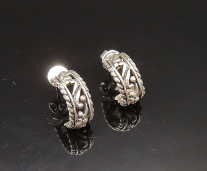 925 Sterling Silver  Vintage Rope Twist Edge Scroll Hoop Earrings  EG11699