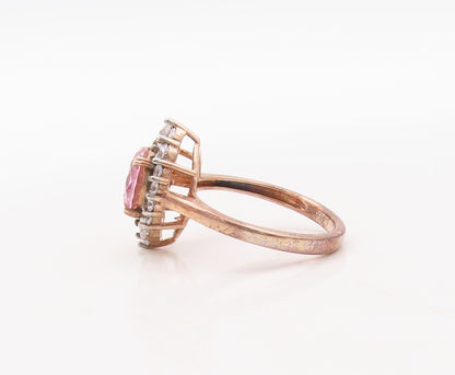 925 Sterling Silver Vintage Ring Rose Gold Plated Pink & White CZ Sz 7.5 RG30809