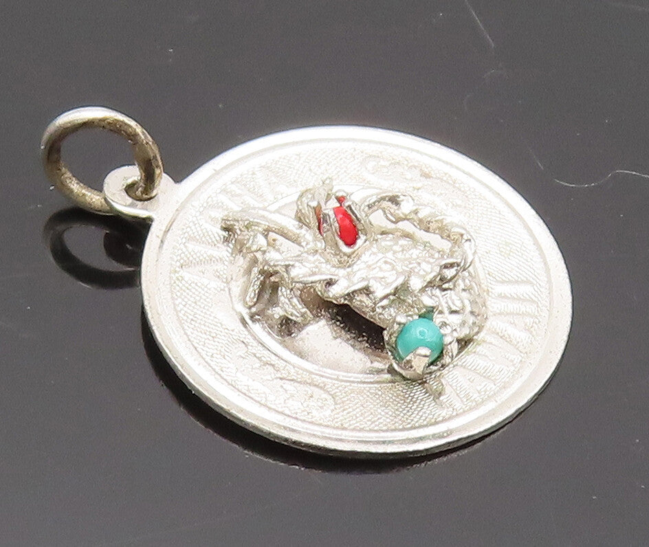 925 Sterling Silver Vintage Pendant Hawaii Turquoise Carved Pineapple   PT22445