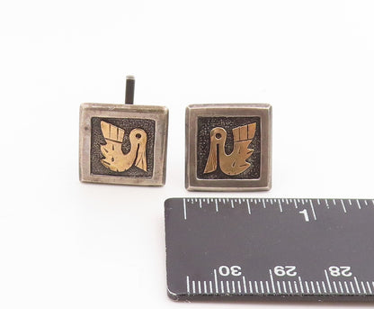 18k Gold & 925 Sterling Silver Vintage Cufflinks Peruvian Inca Bird Motif TR4236