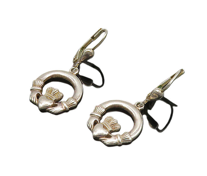 SOLVAR 925 Silver  Vintage Shiny Traditional Claddagh Dangle Earrings  EG10406