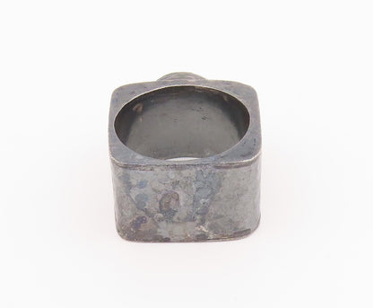 925 Sterling Silver Vintage Ring ROXELANA Dark Tone Round Gemstone Sz 10 RG33023