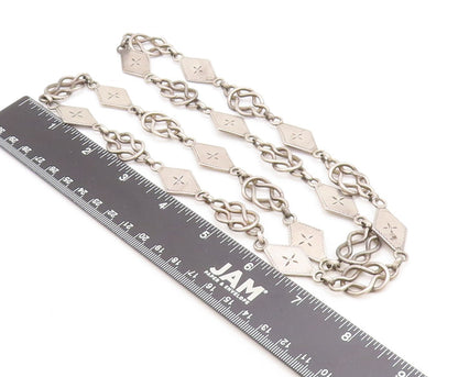 925 Sterling Silver  Vintage Floral Diamond Shape Link Chain Necklace  NE1675