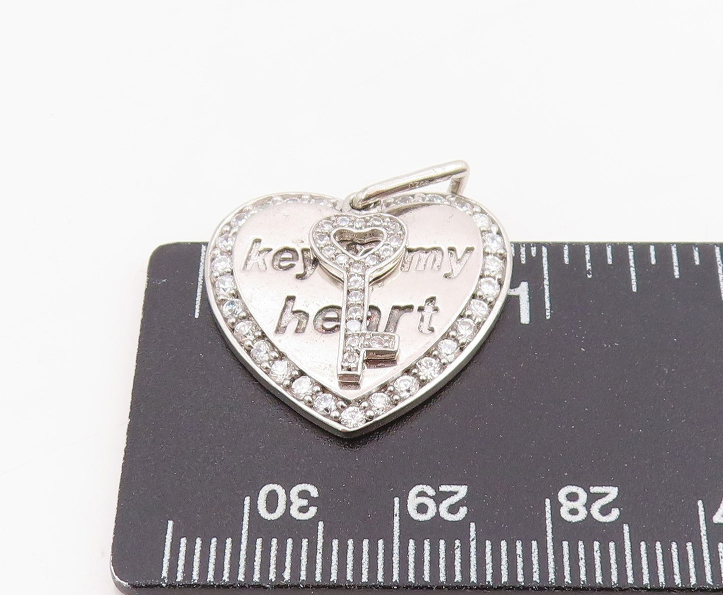 925 Sterling Silver Vintage Pendant Round CZ Engraved Key To Me Heart   PT25484
