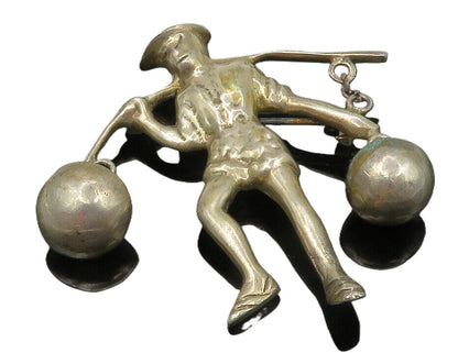MEXICO 925 Sterling Silver  Vintage Man With Carrying Pole Brooch Pin  BP4505