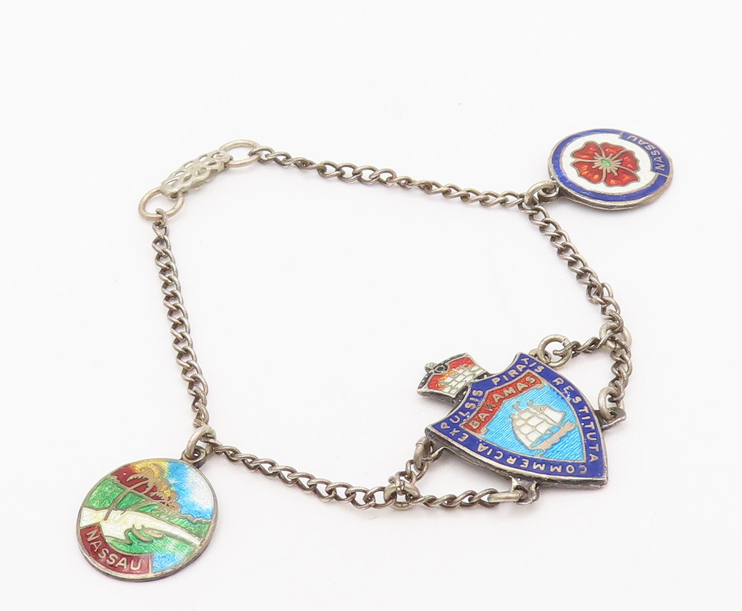 BMCO 925 Sterling Silver  Vintage Bahamas Enameled Tourist Bracelet  BT10094