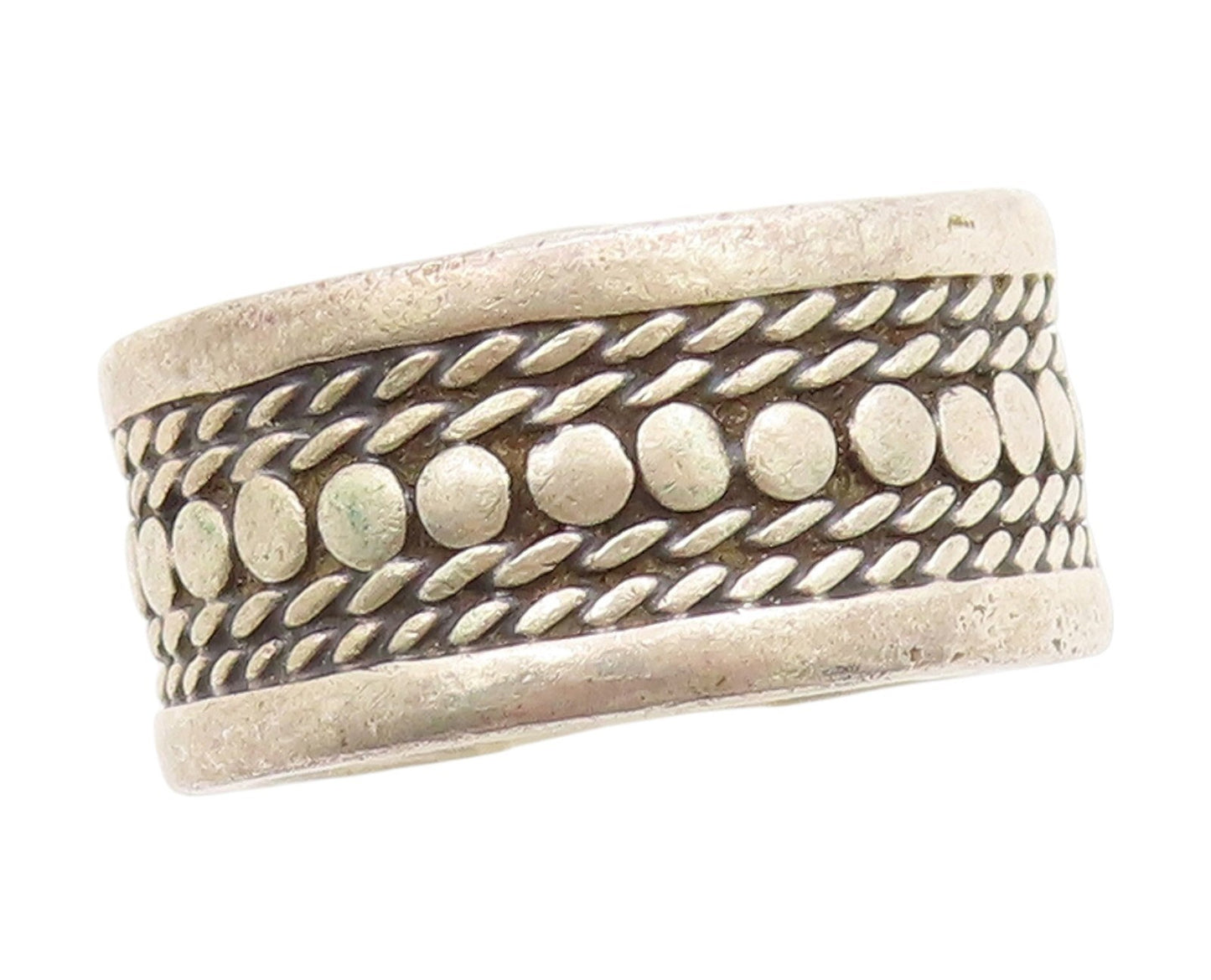 925 Sterling Silver Vintage Ring MEXICO Etched Dotted Wide Band  Sz 9.5  RG33610
