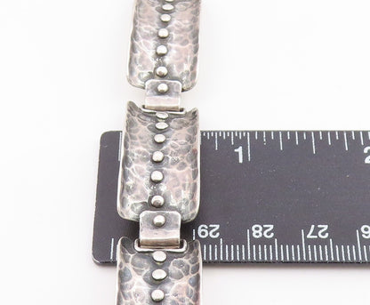 925 Sterling Silver Vintage Bracelet Classic Hammered Wide Panel Link  BT12057