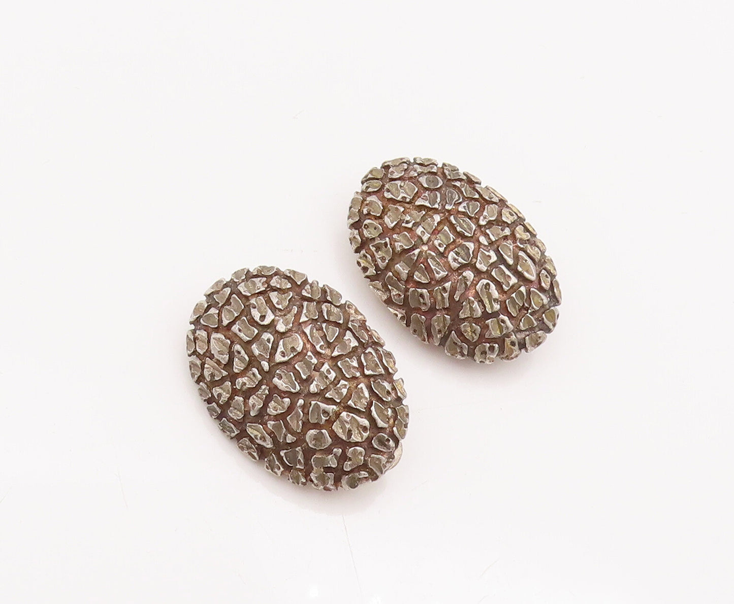 925 Sterling Silver Vintage Earrings Oval Domed Dented Scrapped Effect  EG13039