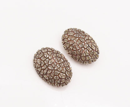 925 Sterling Silver Vintage Earrings Oval Domed Dented Scrapped Effect  EG13039