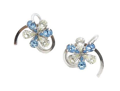 STAR ART 925 Silver  Blue & White Topaz Floral Non Pierce Earrings  EG4186