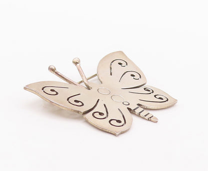 925 Sterling Silver Vintage Brooch Pin Solid Swirly Carved Butterfly  BP10834