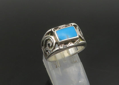 925 Sterling Silver Vintage Inlaid Turquoise Swirl Vine Band Ring Sz 6.5 RG23502