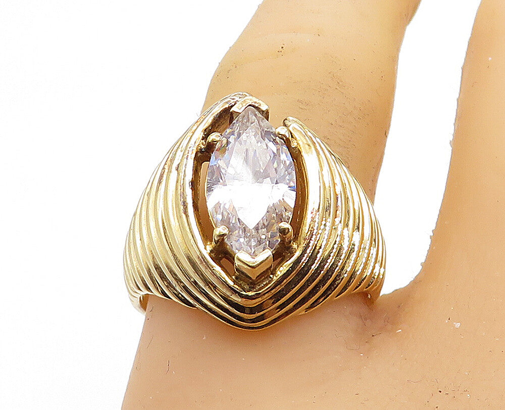 925 Sterling Silver  Cubic Zirconia Gold Plated Cocktail Ring Sz 8.5  RG6540