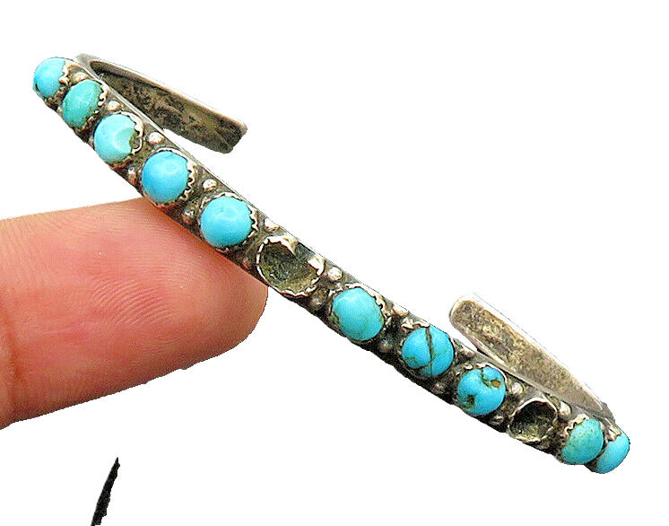 SOUTHWESTERN 925 Sterling Silver Vintage Turquoise Beaded Cuff Bracelet BT9467