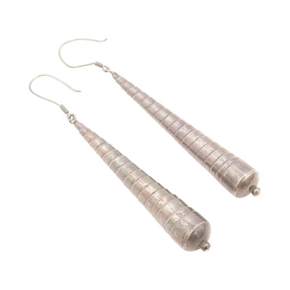 925 Sterling Silver Vintage Earrings Dark Tone Spiral Carved Drop Stick  EG13365