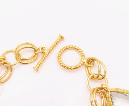 925 Sterling Silver Vintage Bracelet Gold Plated Dangling Gemstones  BT10777