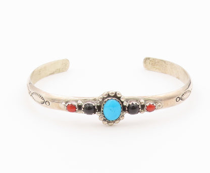 925 Sterling Silver Vintage Bracelet RICHARD BEGAY NAVAJO Multi Gemstone BT12166