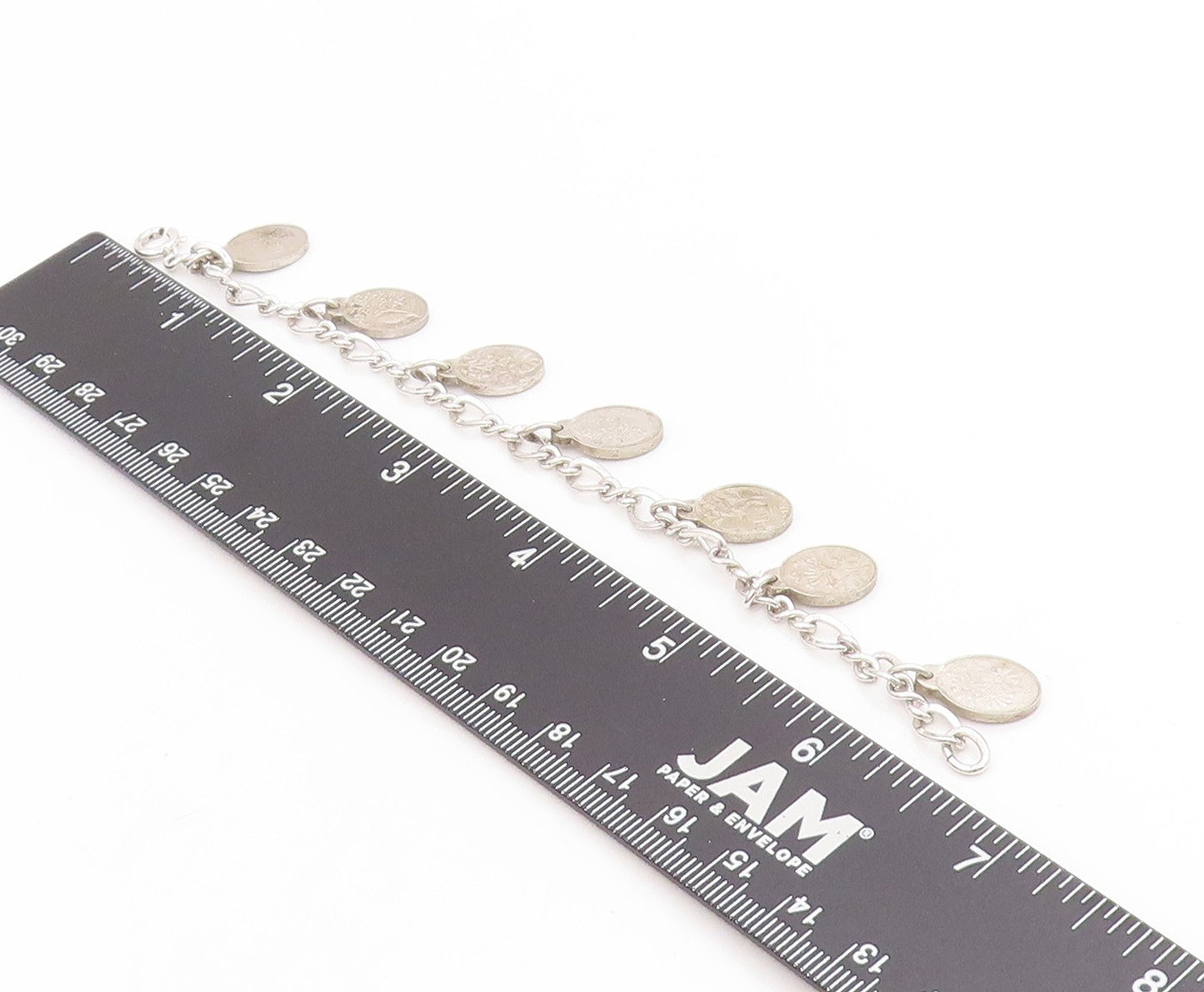 925 Sterling Silver Vintage Bracelet Seven Flowers of Love Oval Charm  BT11711
