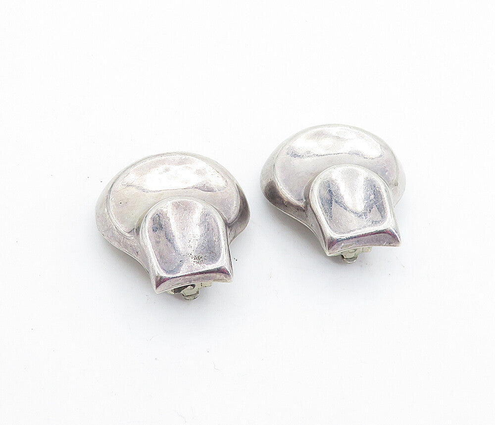 MEXICO 925 Sterling Silver  Vintage Shiny Dark Tone Non Pierce Earrings EG2803