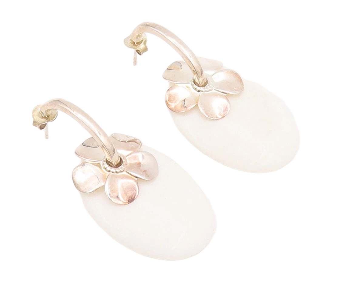 925 Sterling Silver Vintage Earrings PAOLA VALENTINI Flower Gemstone  EG12949