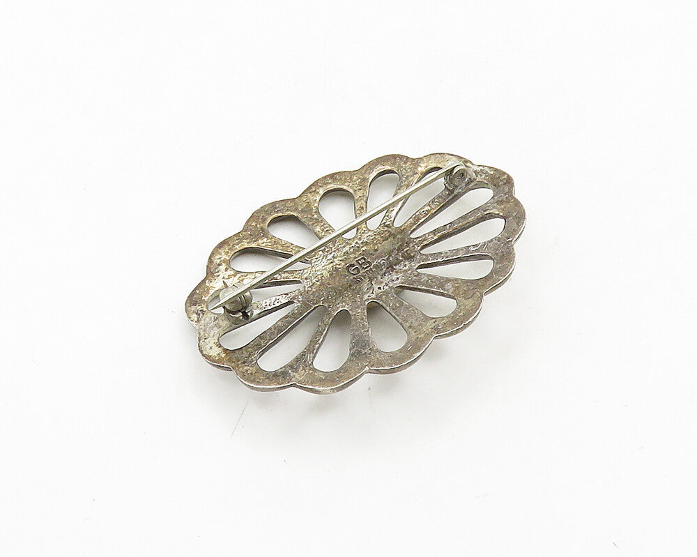 GEORGE BEGAY NAVAJO 925 Silver  Vintage Flower Motif Smooth Brooch Pin  BP7680