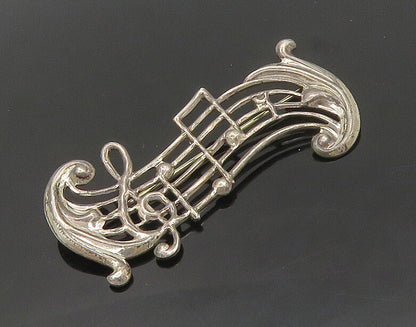 925 Sterling Silver  Vintage Antique Shiny Music Notes Brooch Pin  BP7082