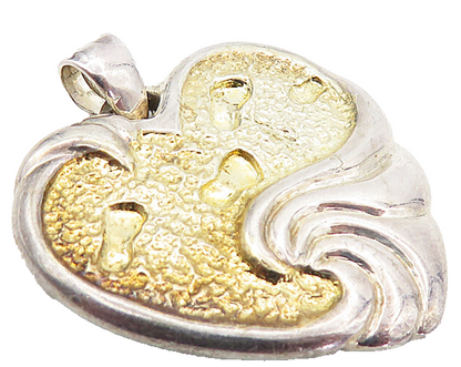 GORHAM 925 Silver  Vintage 2 Tone Love Heart Etched Quote Drop Pendant  PT6363