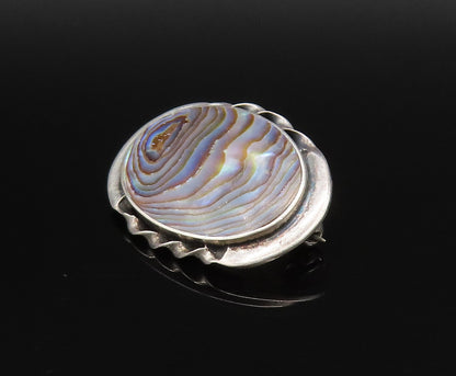 925 Sterling Silver  Vintage Twisted Edge Oval Abalone Brooch Pin  BP9846