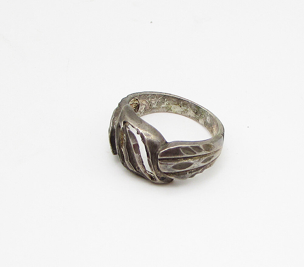 925 Sterling Silver  Vintage Dark Tone Etching Detail Band Ring Sz 7.5  RG3091