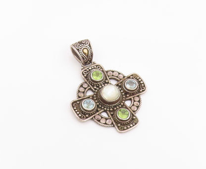18k Gold & 925 Sterling Silver Vintage Pendant SUARTI BALI Gemstone  PT26035