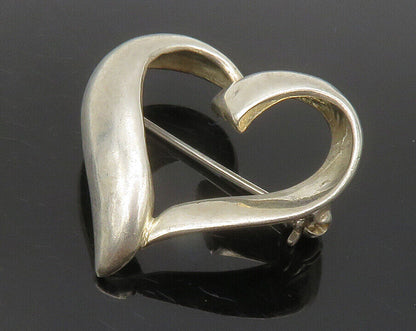 925 Sterling Silver  Vintage Shiny Open Love Heart Smooth Brooch Pin  BP5639