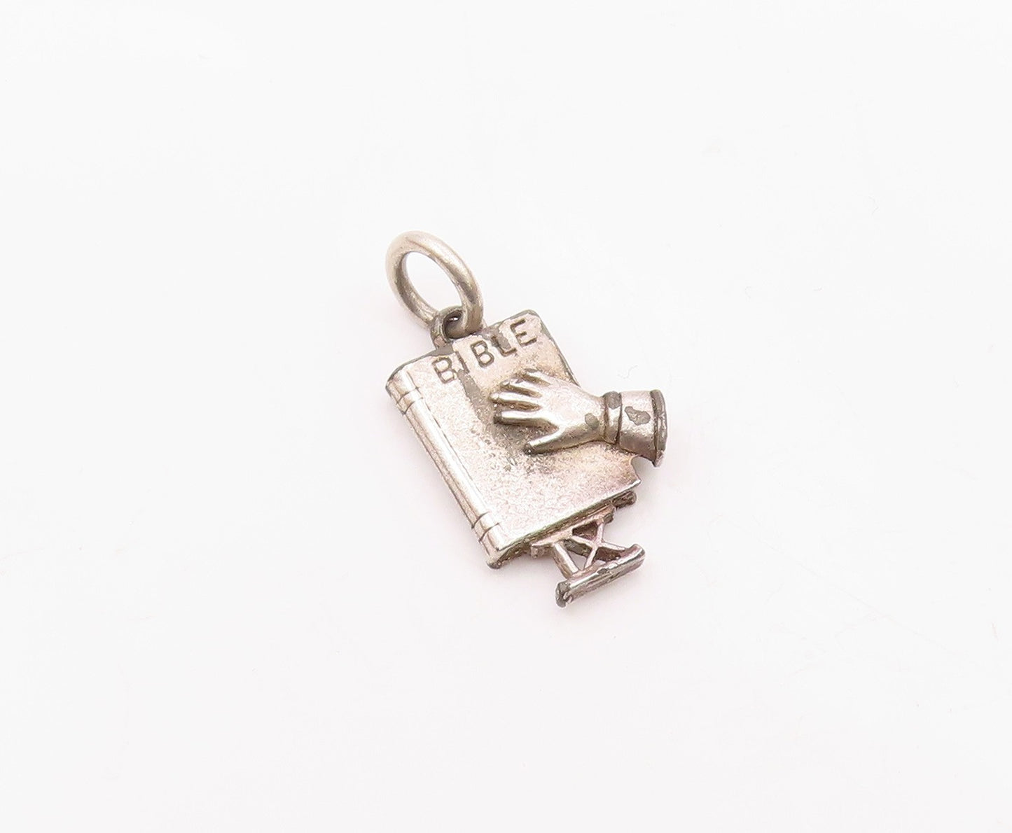 925 Sterling Silver  Vintage Petite Hand On Bible Drop Pendant  PT16722