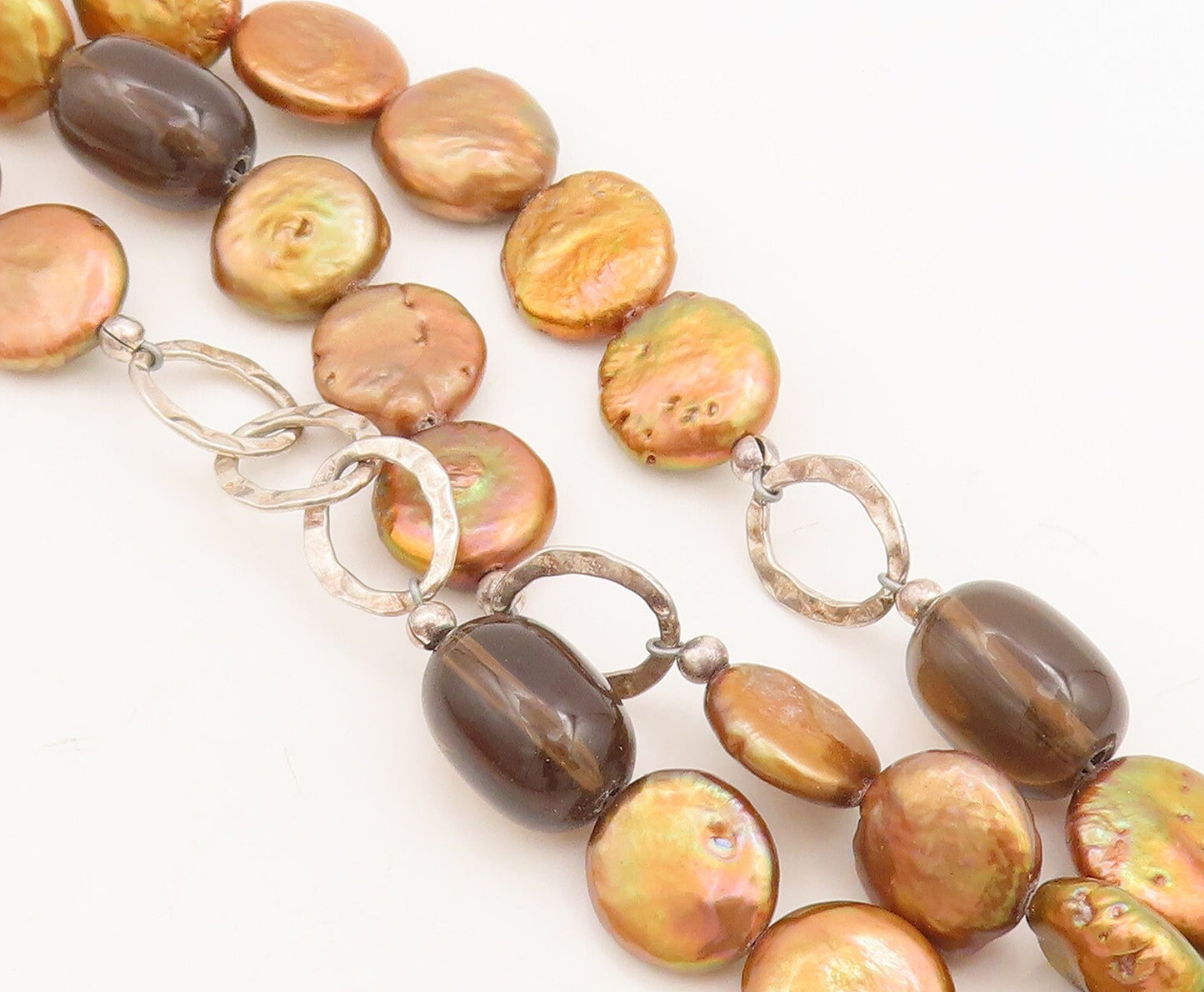 925 Sterling Silver Vintage Bracelet Designer Abalone & Smokey Quarts  BT10670