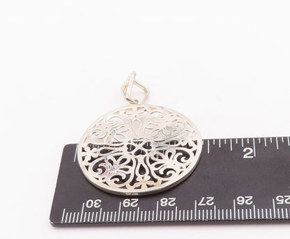 925 Sterling Silver Vintage Pendant Cutout Swirly Floral Design PT23369