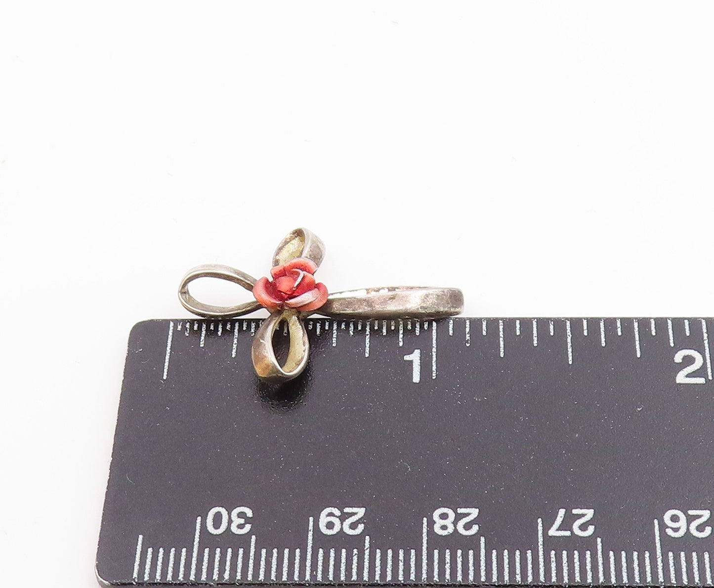 925 Sterling Silver  Vintage Rose Flower Religious Cross Pendant  PT15808
